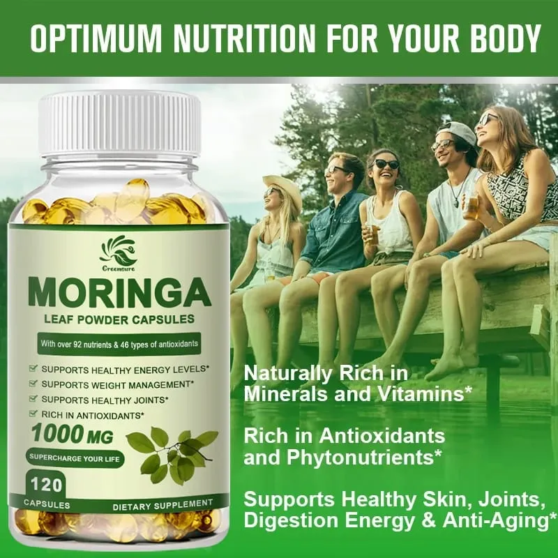 Greensure Moringa Oleifera 1000 mg Capsules Extra Potency 50:1 Extract Energizing Antioxidant 60/120 Vegetarian Capsules