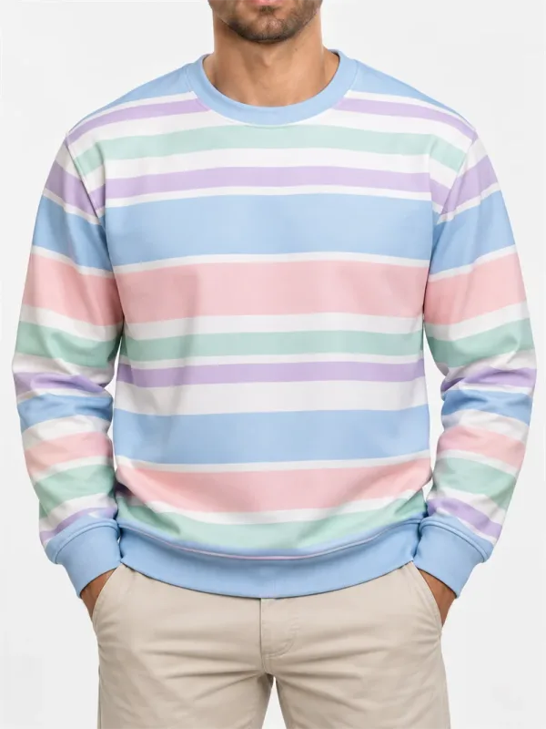 Men's Vintage Striped Crewneck Sweatshirt Casual Long Sleeve Pullover Color Block Autumn Streetwear Everyday Fashion Classic Top — image 4