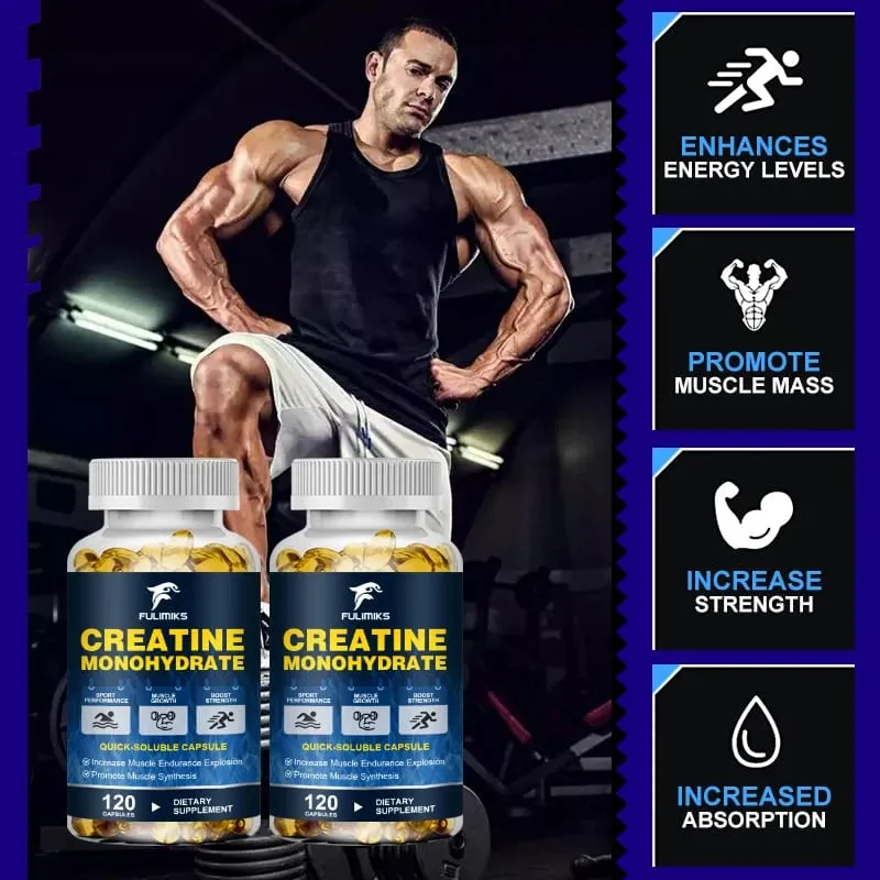 High Potency Creatine Monohydrate Capsules 3000mg Supports Muscle Growth Athletic Performance Energy Levels & Daily Gym