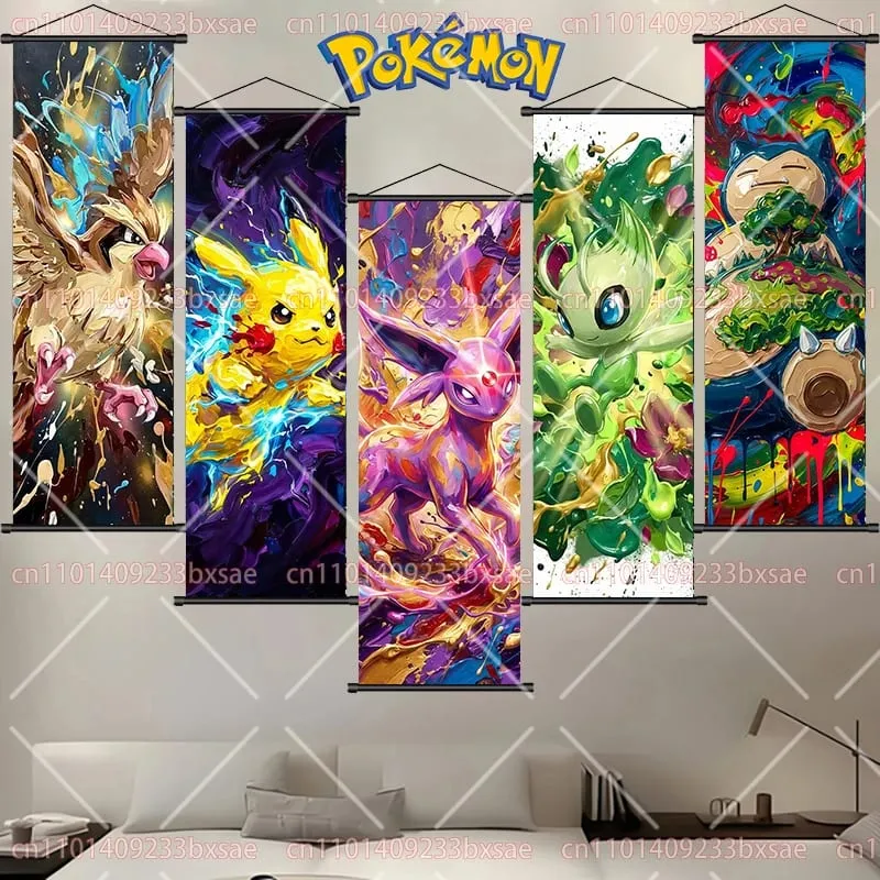 Pokémon Anime HD Scroll Painting Eevee Pikachu Suicune Charizard Mewtwo Διακόσμηση τοίχου με φόντο αφίσα Παιδικό δώρο — image 2