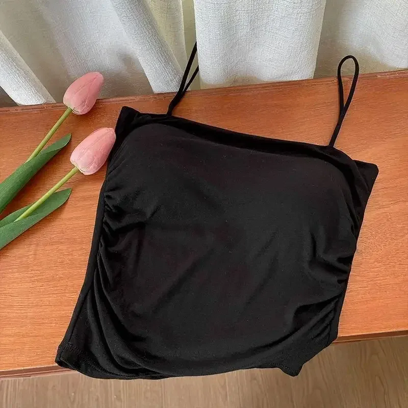 Masszív All-Match Pleat Sling mellény pánt mellkaspárna belső viselet Slim Fit karcsúsító rövid Gyaru külső viselet felső — image 10