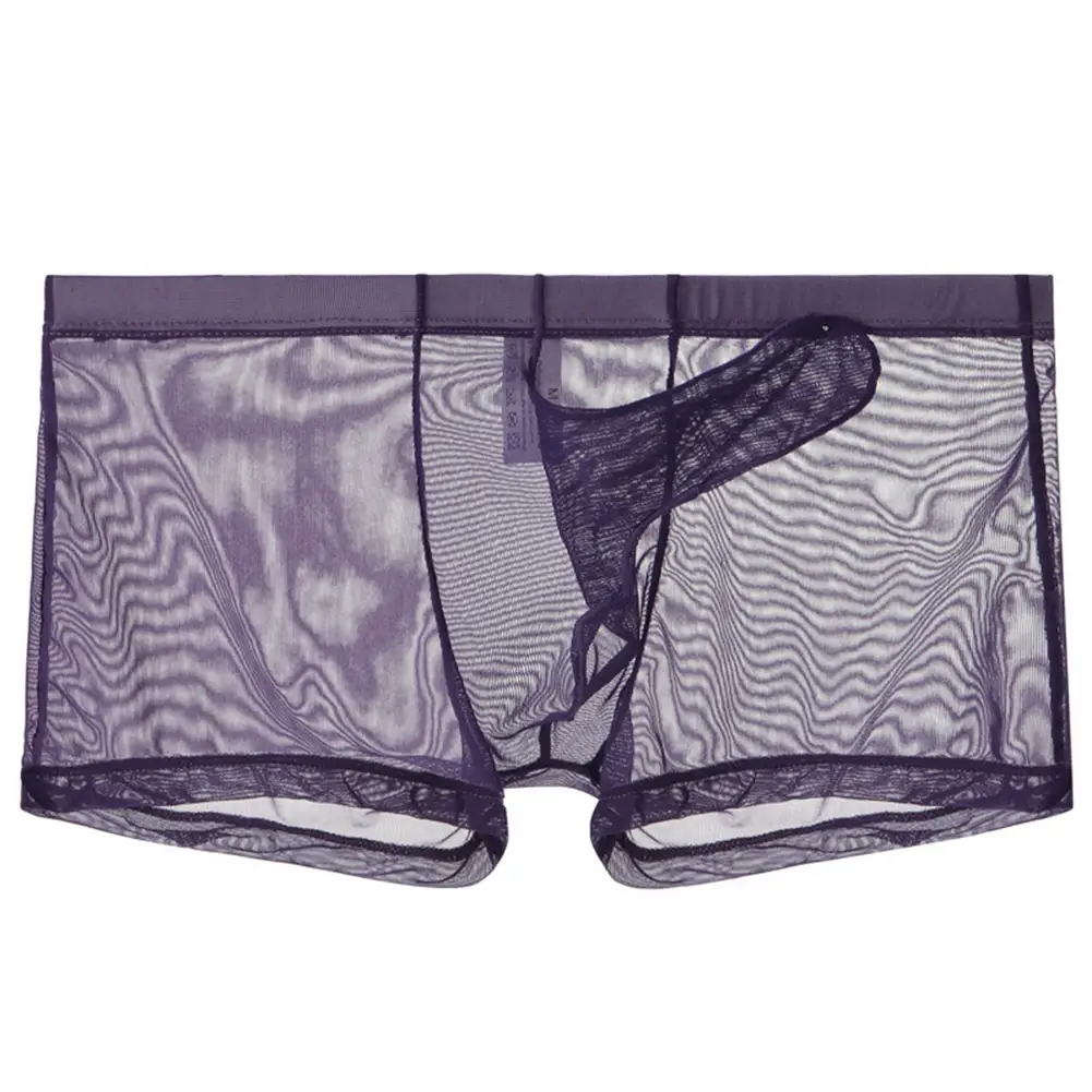 Ropa interior ligera transparente de malla sexi para hombre, calzoncillos Boxer transpirables transparentes, bragas tipo Boxer para hombre con separación de balas