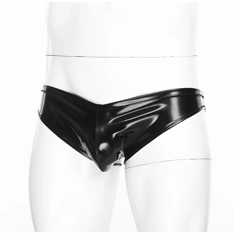 Mens Glossy Latex Briefs Patent Leather Panties Wet Look Bulge Pouch Boxer Briefs Shiny Swimwear Underpants Underwear Lingerie — image 4