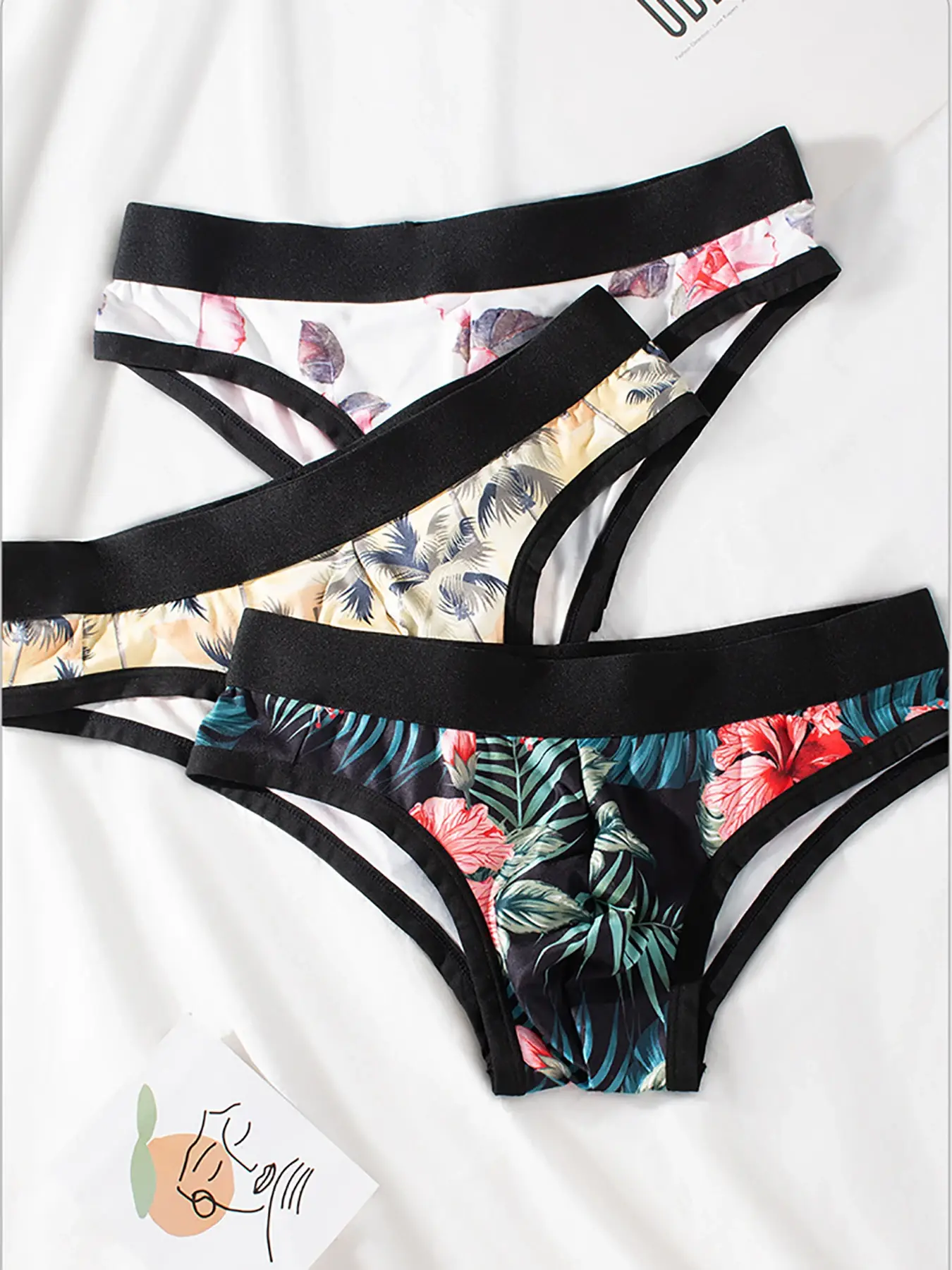 3PCS Men's Underwear Trend Printed Ice Silk Men's Triangle Briefs New Fashion Printed Triangle Briefs Comfortable Briefs — image 2
