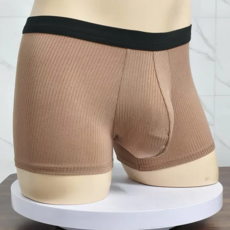 2026 Men Ribbed Cotton Boxer Briefs Contour Pouch Mid Waist High Elastic Breathable Sweat Absorbent Underwear for Men Daily Wear — image 4