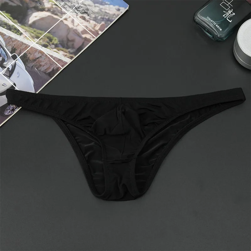 Mens Sexy Low-Waist Briefs Shorts See Through Pouch Underwear Ice Silk Underpant Bikinis Ultra Thin Panties Solid Comf Lingerie — image 3