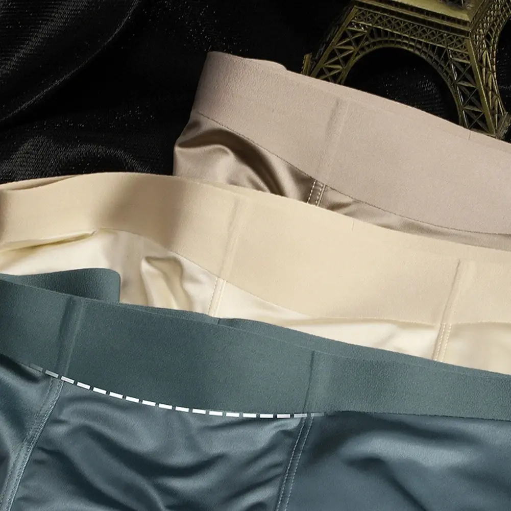 Boxershort sans couture pour hommes, culotte respirante à l'entrejambe, en soie glacée, sous-vêtements confortables en Satin, 1 pièce — image 12