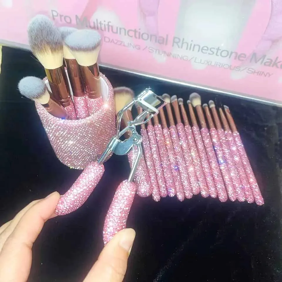 Σετ βούρτσας Glitz and Glam 22 τμχ Δέσμη RhINESTONE Glam Brush Set Bling Makeup Brushes Diamond Μακιγιάζ Πινέλο αποθήκευσης Κάδος με κουτί — image 3