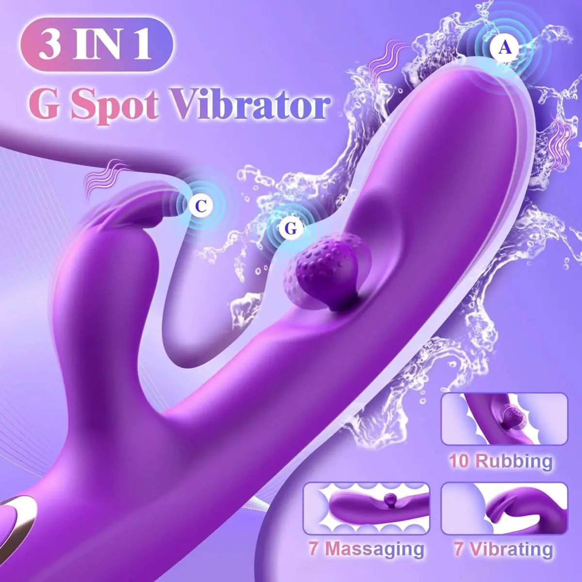 G Spot Rabbit Vibrator 3 σε 1 Περιστροφή 360° Ισχυρός διεγέρτης κλειτορίδας Μαλακή σιλικόνη για ενήλικες Προϊόν Σεξουαλικό παιχνίδι για γυναίκες ζευγάρι — image 2
