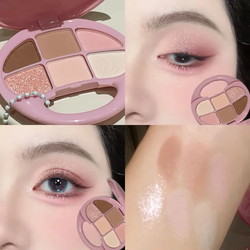 6 Χρώματα Καστανή παλέτα σκιών ματ ματ Shimmer Eye Shadow Brighten Waterproof Glitter Pink Eyes Pigments Παλέτα μακιγιάζ