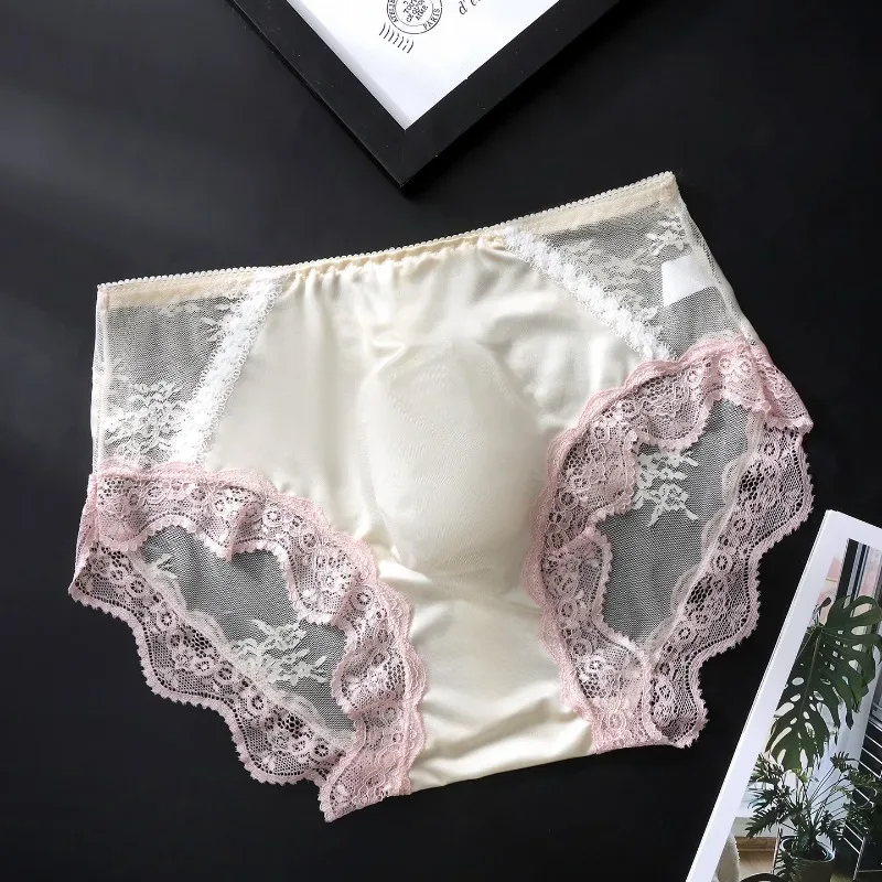 Large Size Women Panties for Men Soft Lace Satin Silky Briefs Mid Rise Bulge Pouch Underpant Sweet Sissy Crossdresser Underwear — image 3