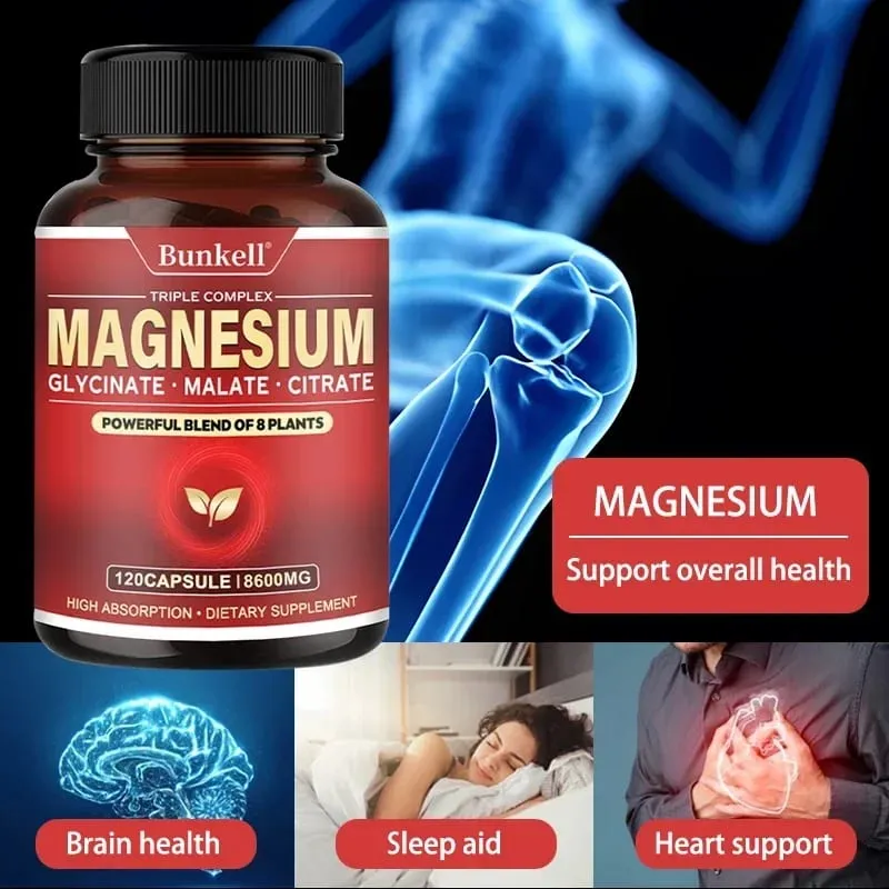 Magas felszívódású magnézium-glicinát malát-citrát 100% kelát, nem GMO vegetáriánus gluténmentes 8 600 mg 120 kapszula
