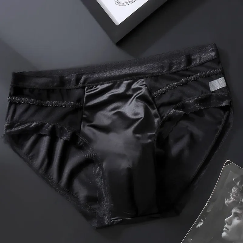 Men's Sexy Lace Thin Seamless Ice Silk Briefs Underwear 3D Bulge Pouch Panties U Convex Sexy Underwear Ice Silk Lace Thin — image 6