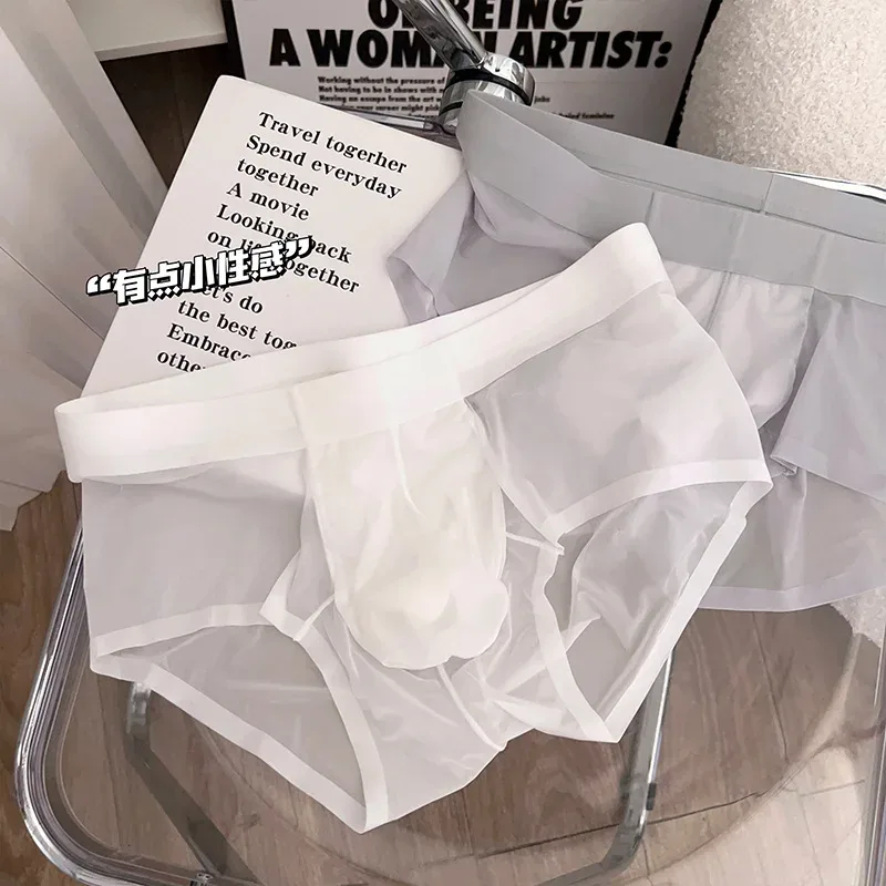 Calzoncillos transparentes para hombre, bragas ultrafinas de seda helada de secado rápido, ropa interior Sexy con bolsa para bulto en U, calzoncillos transpirables Cuecas — image 15