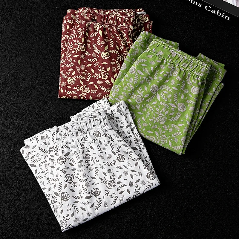 MiiOW 3Pcs Cotton Men Underwear Boxershorts Breathable Rose Print Man Underpants Skin-friendly Large Size Men's Shorts Panties — image 3