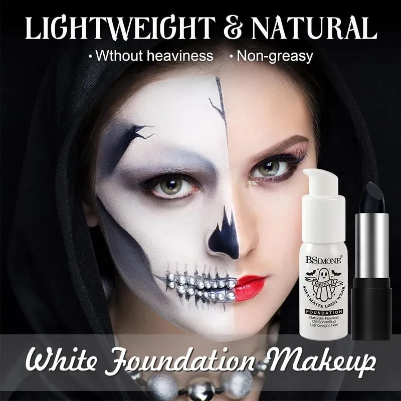 2 τμχ Σετ Black Diamond Glitter Lipstick & White Foundation Halloween Cos Stage Creative Makeup Kit For Face & Lip