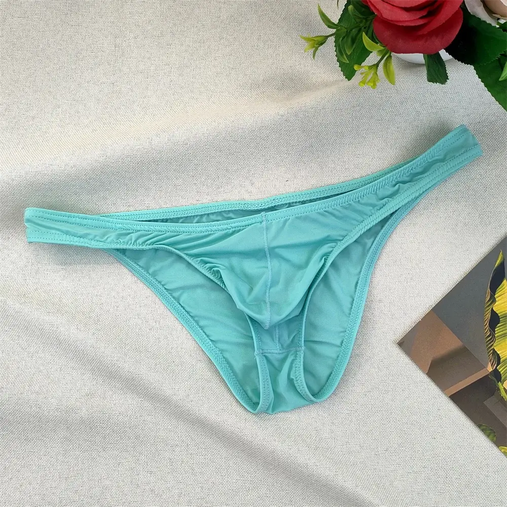 Men's Ultra-low Waist Bugle Pouch Bikini Briefs Sexy Tight Transparent Underwear Male Ice Silk Ultra-thin Underpants Plus Size — image 4