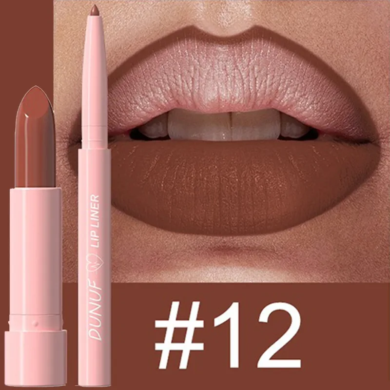 2 τεμάχια/Σετ Κιτ μακιγιάζ Lipstick+Liner Liner Matte Nude Αδιάβροχο μακράς διαρκείας, χωρίς λεκέδες, κωνική μύτη για τα χείλη Contour Pen Cosmetics