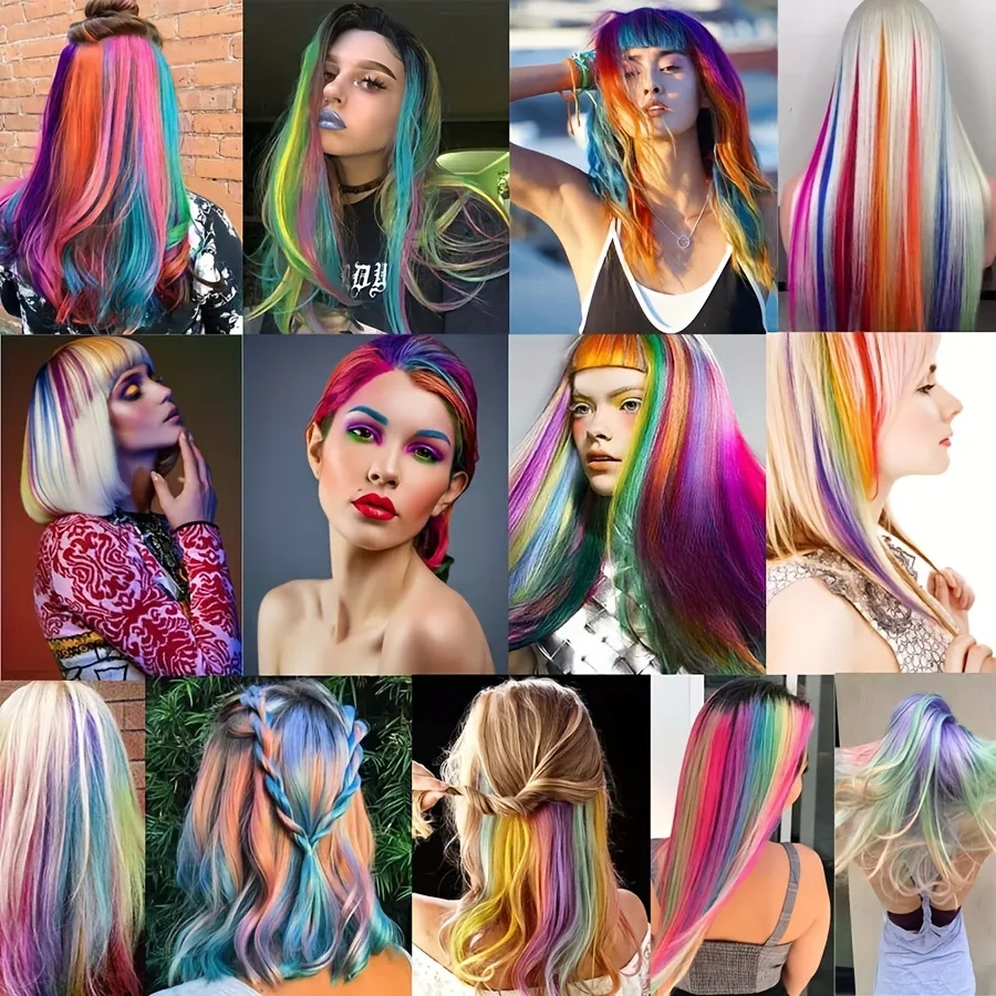 5pcs/set Colorful Clip In Synthetic Hair Extension Rainbow Long Straight Hairpieces For Women Girl Kids Y2K Style Daily Party — image 6