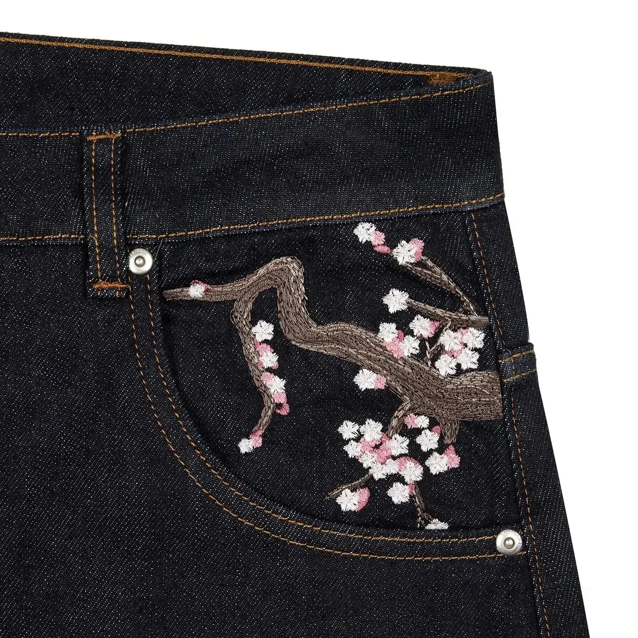 Harajuku Patchwork Κέντημα Cherry Blossom Παντελόνι τζιν Y2k Vintage Γυναικείο φαρδύ ίσιο φαρδύ τζιν Ανδρικά ρούχα Street — image 5