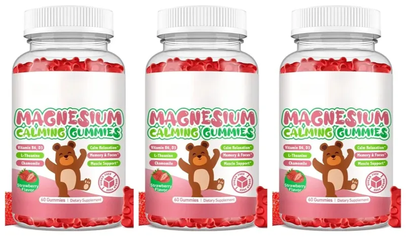Magnesium Glycinate Gummies Strawberry Flavor with L-Theanine Vitamin B6/D3 Helps Reduce Stress and Support Muscle & Bone Health — image 9