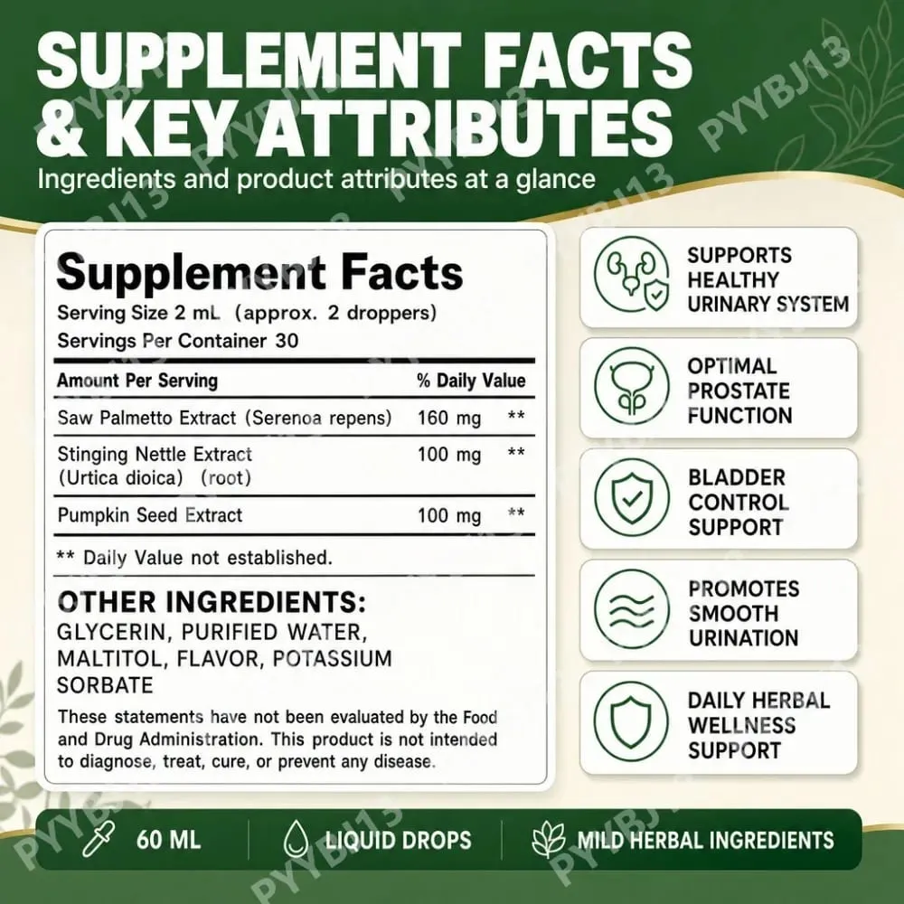 Docteat Prostate Support Liquid Drops Saw Palmetto Nettle Root Εκχύλισμα σπόρων κολοκύθας Ανδρική καθημερινή ευεξία 60ml 2 fl oz 30 ημέρες