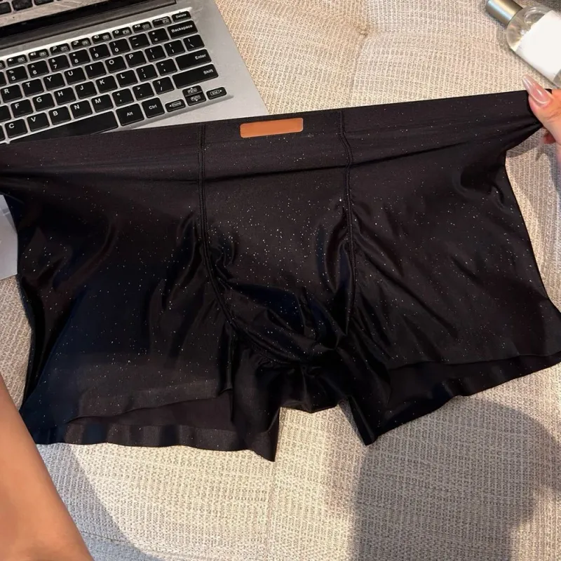 1pc Men Satin Trunks Seamless Shiny Boxer Shorts Ice Silk Middle Waist Panties Solid U Convex Bulge Pouch Underwear Breathable — image 14