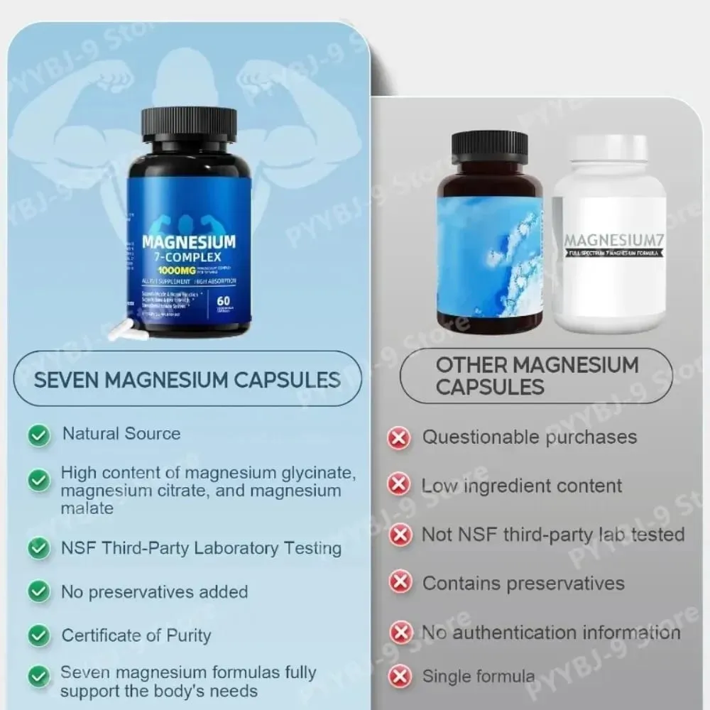 Κάψουλες Μαγνησίου 7-Complex 1000mg με Β6 D3 Ψευδάργυρο Υψηλής Απορρόφησης Vegan Φόρμουλα για Μυϊκή Νευρική Οστική Καρδιακή Υποστήριξη 60 Count — image 4