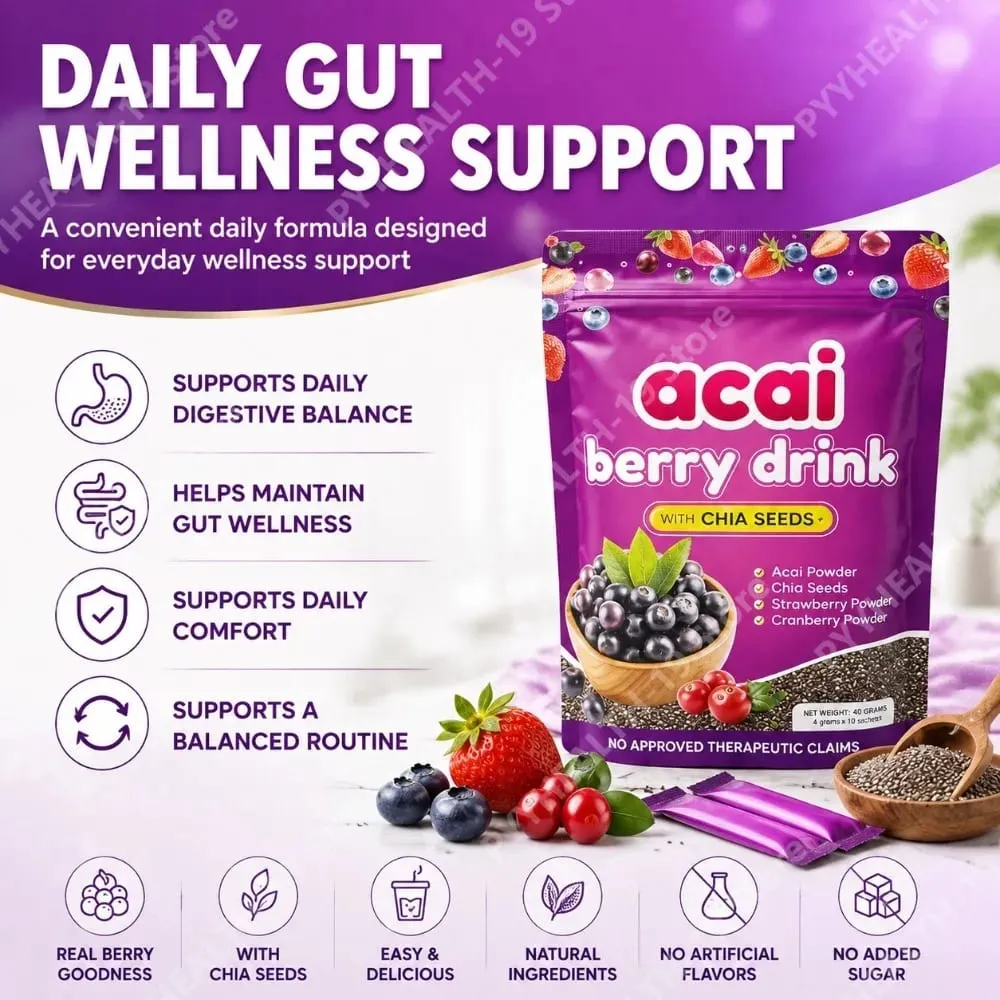 Acai Berry Drink Powder with Chia Seeds Strawberry Cranberry For Antioxidant Daily Wellness & Immune System Support Adult 40g — image 2