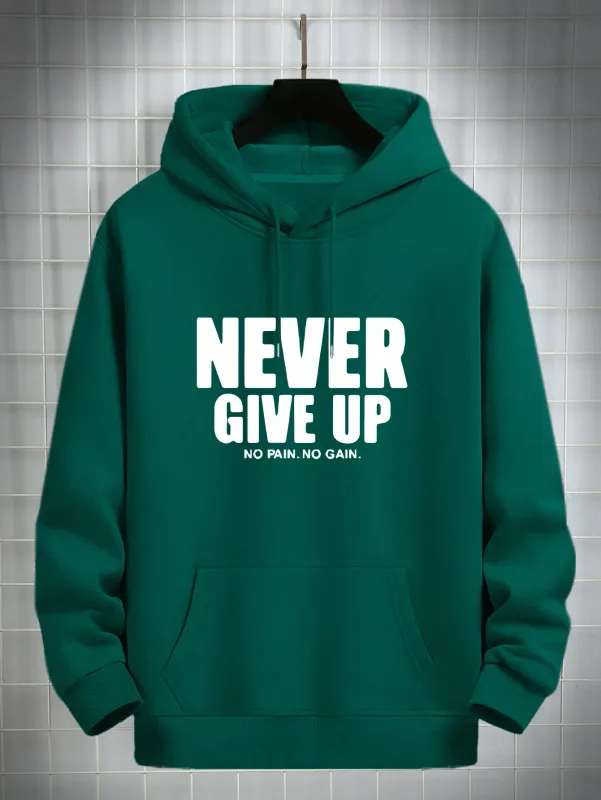 Sudadera con Capucha para Hombre con Estampado Never Give Up, Jersey Informal con Forro Polar, Bolsillo Canguro, Ropa Informal Elegante, Sudadera con Capucha para Otoño — image 5