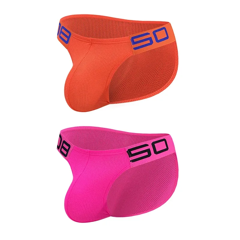 Men's Nylon Blend Mesh Breathable Briefs Horn Splice Letter Embossed Wide Elastic Waistband Fluorescent Color Sexy Underwear — image 29
