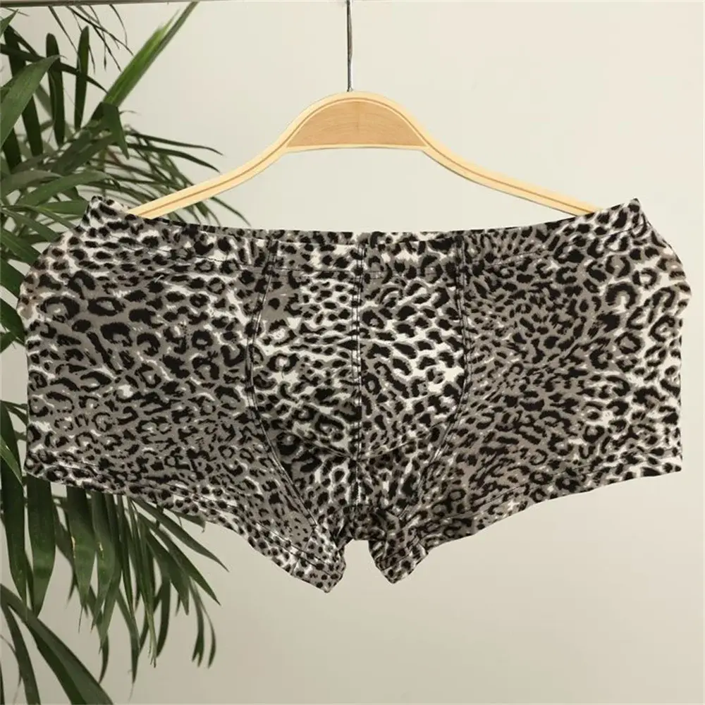 Men's Leopard Print Underwear Sexy Ice Silk Fabric Fashionable Boxers Personalized Male Trunk Shorts Plus Size — image 2