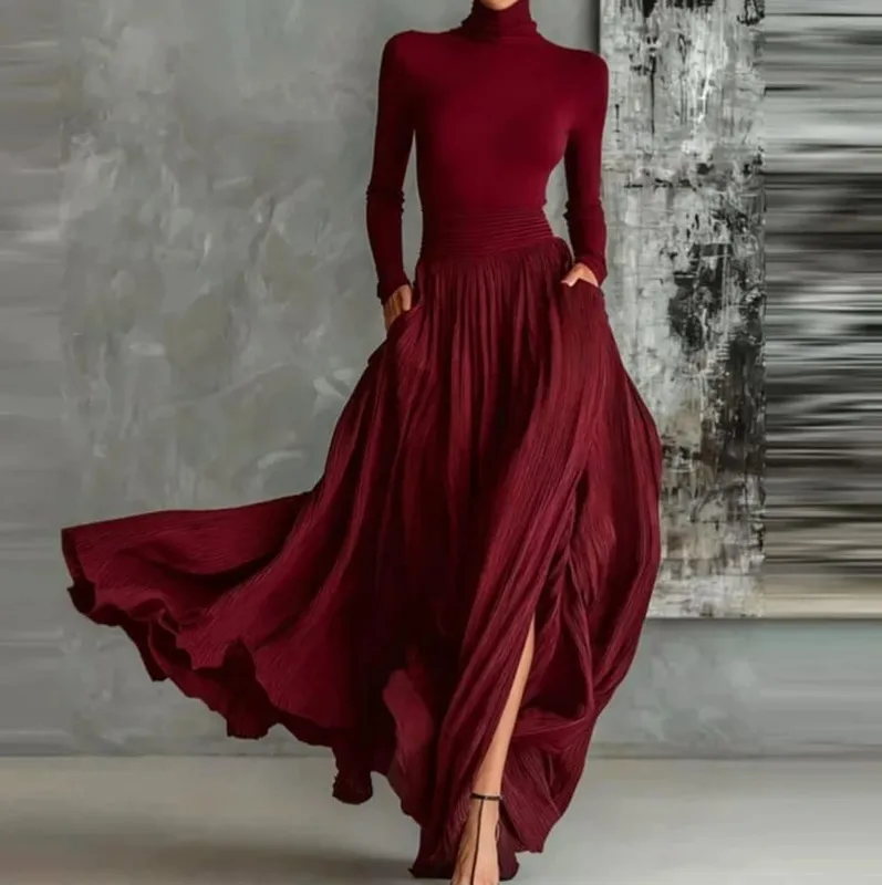 France Elegant Σετ φούστας δύο τεμαχίων για γυναικείες τσέπες Μασίφ μινιμαλιστικό σπαστό στρίφωμα πτυχωτό A Line Vintage ζιβάγκο λεπτές φόρμες — image 2