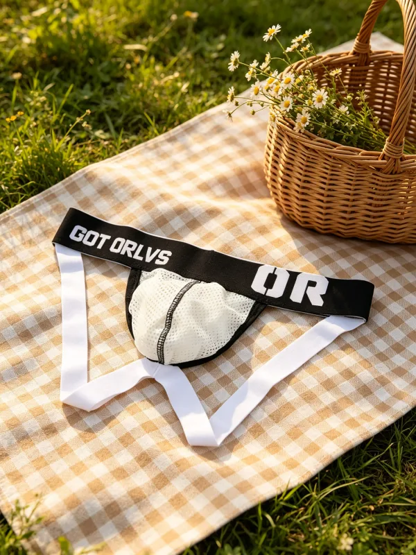 Herren-G-String-Mesh-Unterwäsche, kontrastbedruckter Buchstabe, breiter, elastischer Bund, 3D-Kontur, U-Beutel, feines Mesh-Material, anspruchsvoll — image 11