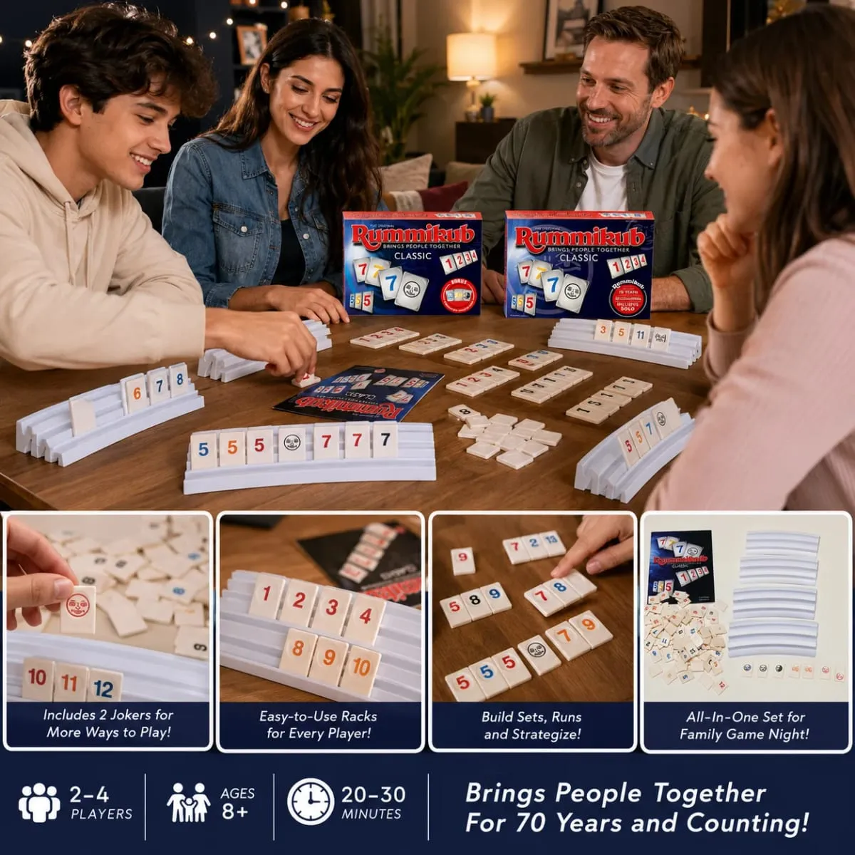 Επιτραπέζιο Παιχνίδι Στρατηγικής Rummikub Classic Number με Πλακάκια με Ράφια Οικογενειακό Πάρτι Παιδιά Ενήλικες Αγγλική Έκδοση — image 5
