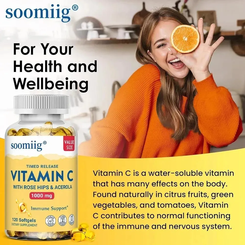 Vitamin C Capsules 1000mg - Immune Support Cellular Energy Production Improve Skin Brightening Skin Teeth & Heart Health