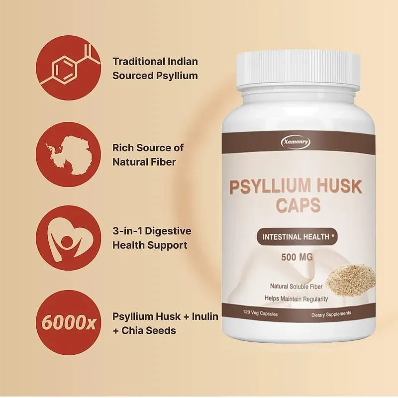 Κάψουλες Psyllium Husk | Συμπλήρωμα διαλυτών ινών Premium | Μαλακτικό κοπράνων σε σκόνη Psyllium και ανακούφιση για τη δυσκοιλιότητα ενηλίκων