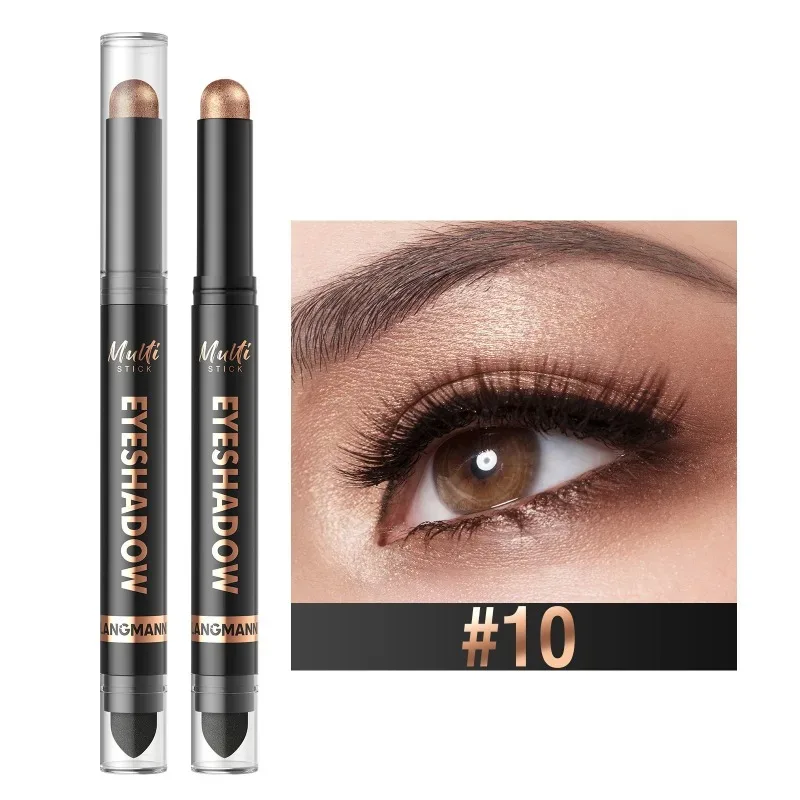 16 Χρώματα Double Head Eyeshadow Stick Pearlescent Shimmer Brown Υψηλή αδιάβροχη κρέμα ματιών μολύβι ματιών μακράς διαρκείας μακιγιάζ