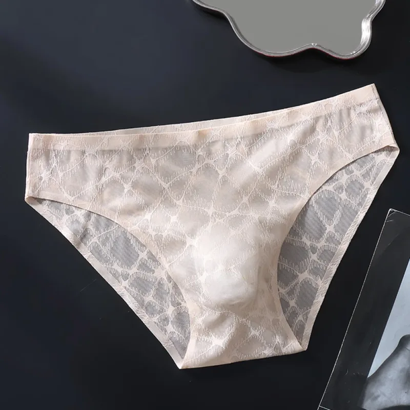 Letter Lace Transparent Men's Underwear Thin Mesh Hollow Out Sexy Male Briefs Medium Low Waist Sexy Triangle Shorts