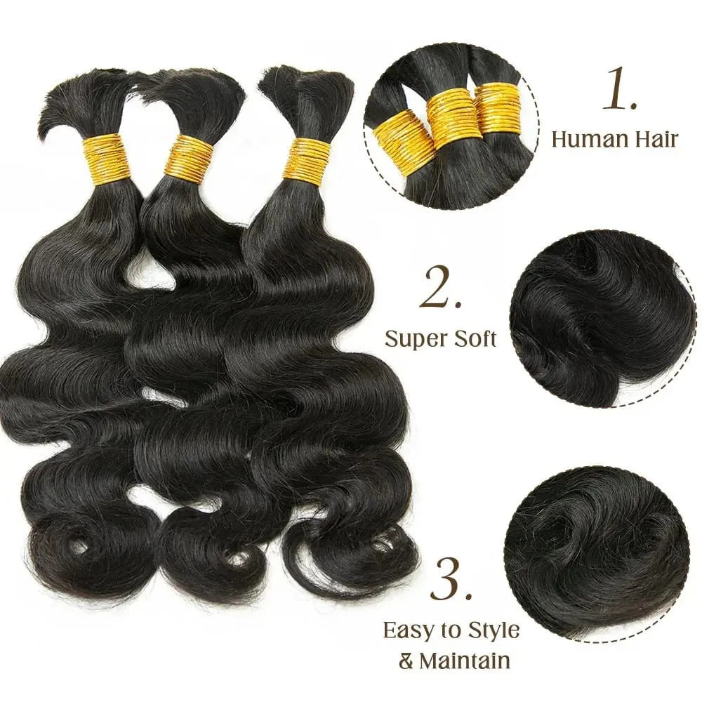 Μαλλιά Body Wave Bulk For Braiding 50G 100% μη επεξεργασμένα Extension μαλλιών No Weft Hair Bulk For Braids Δέσμες ωμών μαλλιών για γυναίκες — image 5