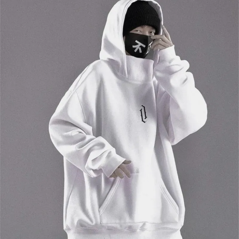 Moletom de gola alta bordado oversized y2k masculino feminino com capuz japonês ninja hoodies outono hip hop velo bolso streetwear
