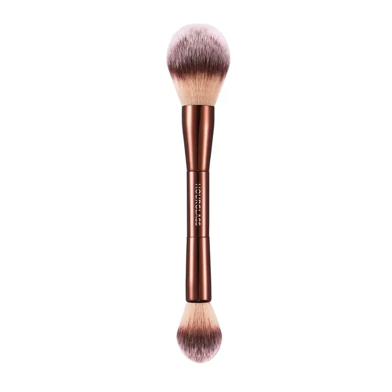 Dual ended Powder + Highlighter Πινέλα μακιγιάζ Περίγραμμα πούδρας Πινέλο μακιγιάζ εξαιρετική Επαγγελματική καλλυντική μεταλλική λαβή