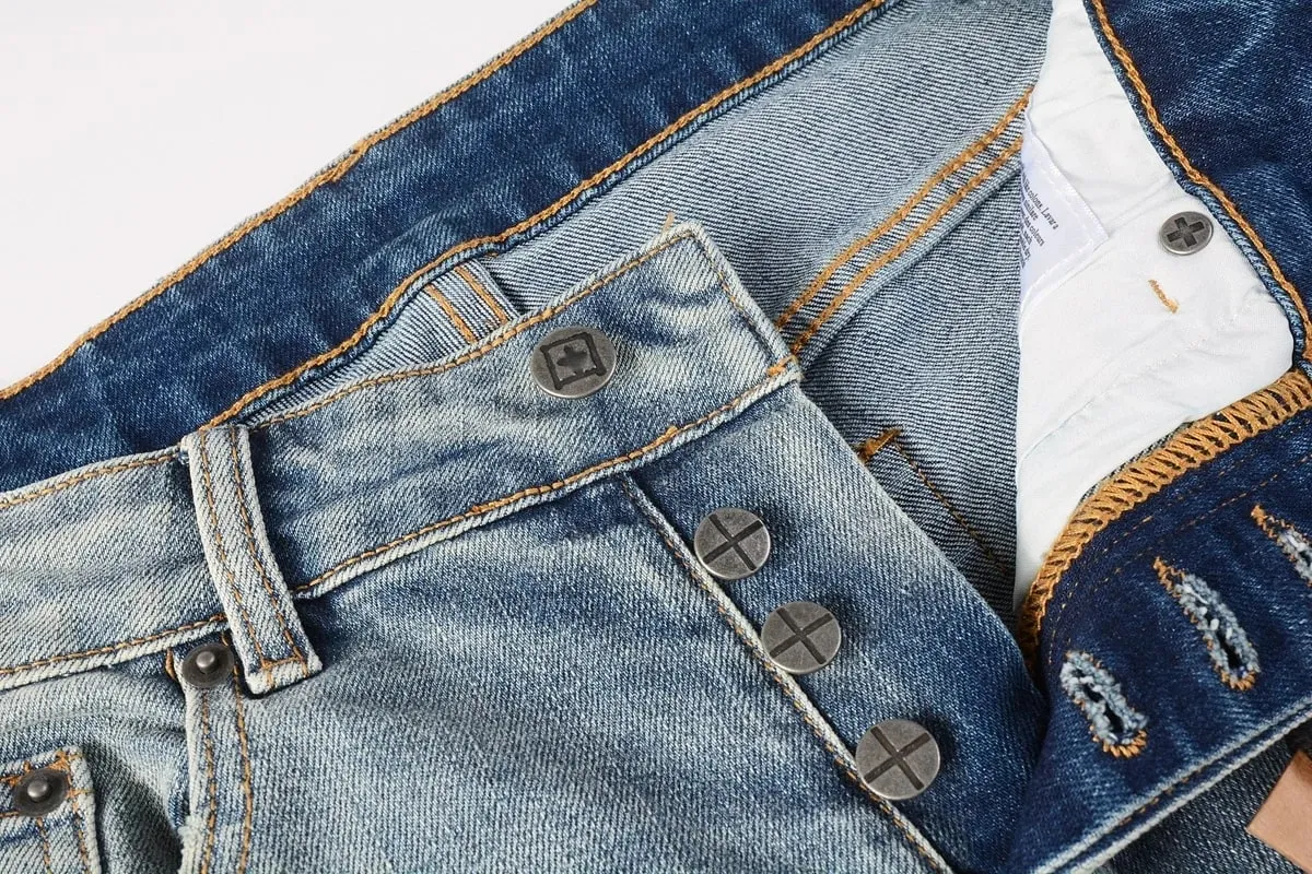 Ανδρικό High Street Light Blue Washed τζιν τζιν με κεντημένο γράμμα μοτίβο κουμπί Fly κατάλληλο για όλες τις εποχές — image 2
