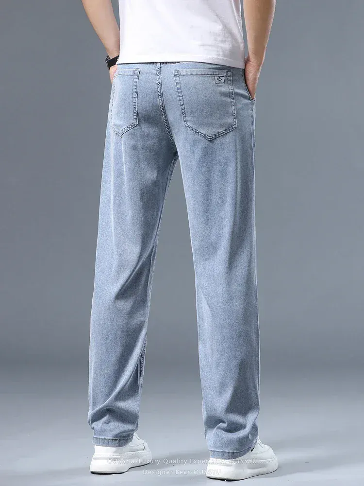 Καλοκαιρινό λεπτό ανδρικό φαρδύ τζιν Lyocell Soft Drape Business Casual Παντελόνι Smoke Grey Ice Μεταξωτό Παντελόνι Plus Size 40 42 — image 7