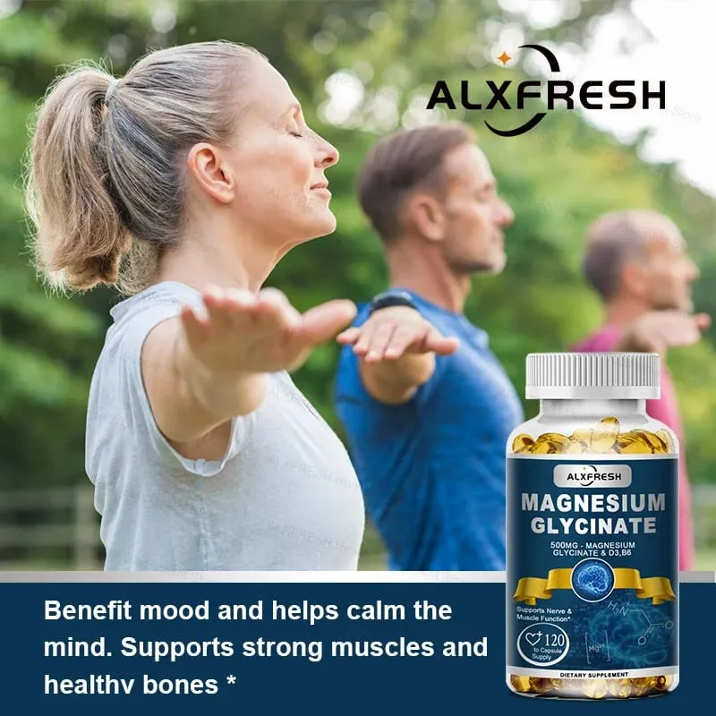 Original Magnesium Glycinate 500mg Supplement – High Absorption for Sleep Muscle & Restful Support - D3 B6 Zinc