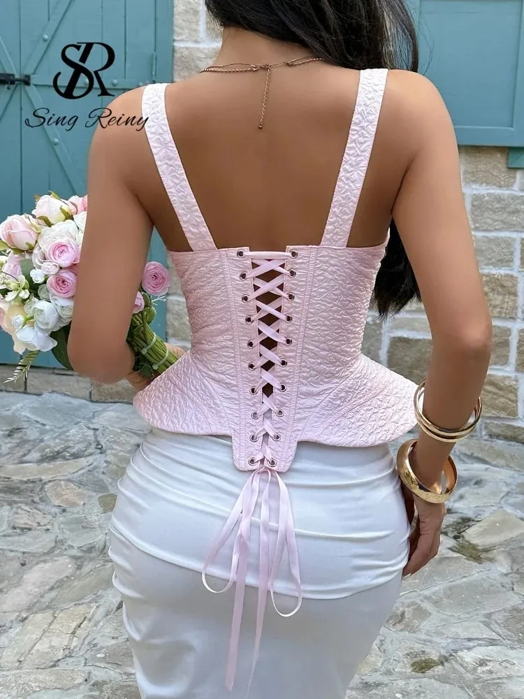Luxus esküvői parti fűző felső női pántos, nagy szegélyű, csipke UP tömör camisole híresség stílusú jacquard gála felső