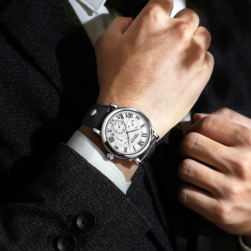 Luxury Quartz Men Wristwatch Chronograph Date Business Male Watch Waterproof Leather Fashion Men's Watches Reloj Hombre