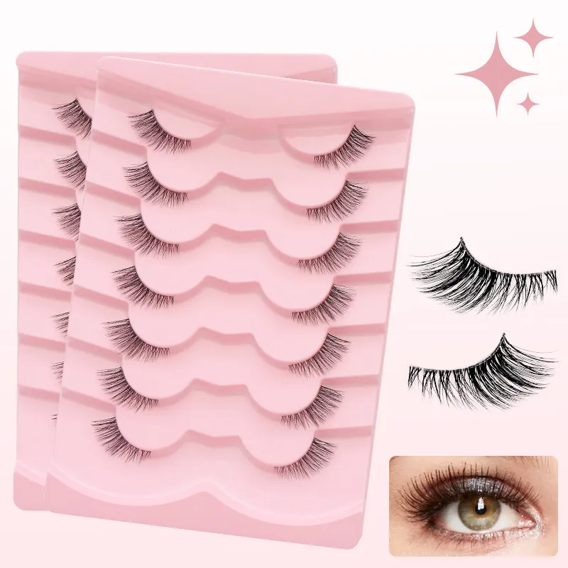 7 ζεύγη φυσικές βλεφαρίδες Wispy Half Clear Band strip Lashes Ψεύτικες βλεφαρίδες Μαλακές αφράτες ελαφριές βλεφαρίδες μακιγιάζ — image 7