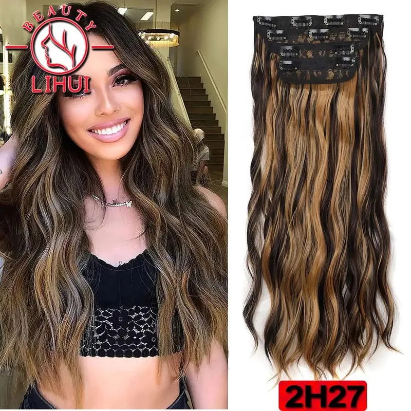 Long Curl Wave Clip In Hair Extensions 6Pcs/Set 16 Clips High Tempreture Synthetic Hairpiece Clip In Hair Extensions 24inch — image 21