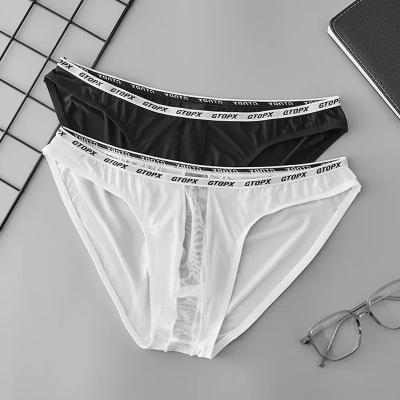 U Convex Pouch Low Waist Men\'s Briefs Transparent Mesh Underpants Thin Breathable Fabric Suitable for All Seasons — image 2
